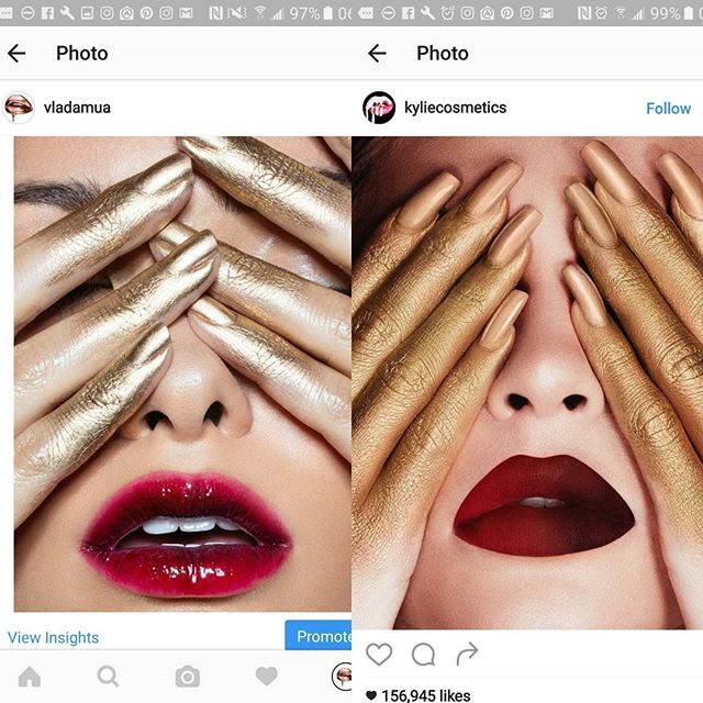 Really @kyliecosmetics? Haven't you gotten enough 'inspiration' from me already? Left is a the work @juliakuzmenko, @brittrafuson and I shot a few months ago and right is @kyliecosmetics new campaign.